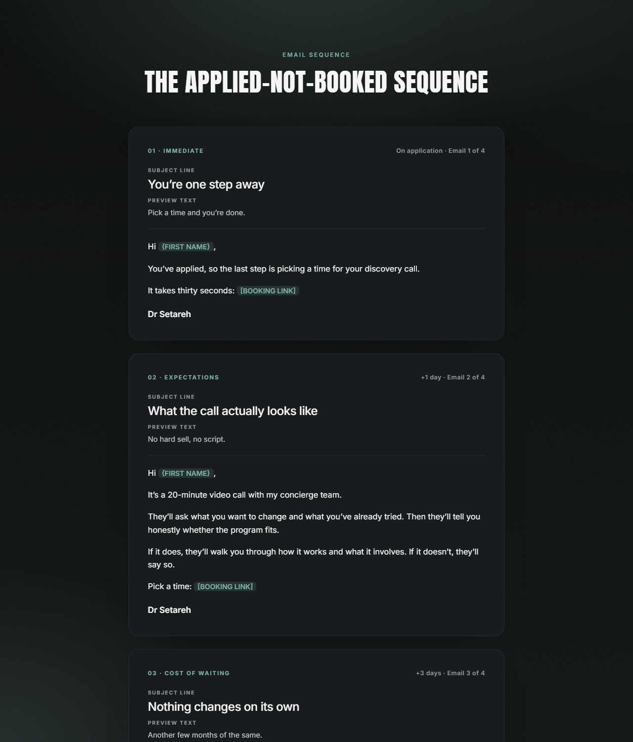 Applied-not-booked email sequence preview