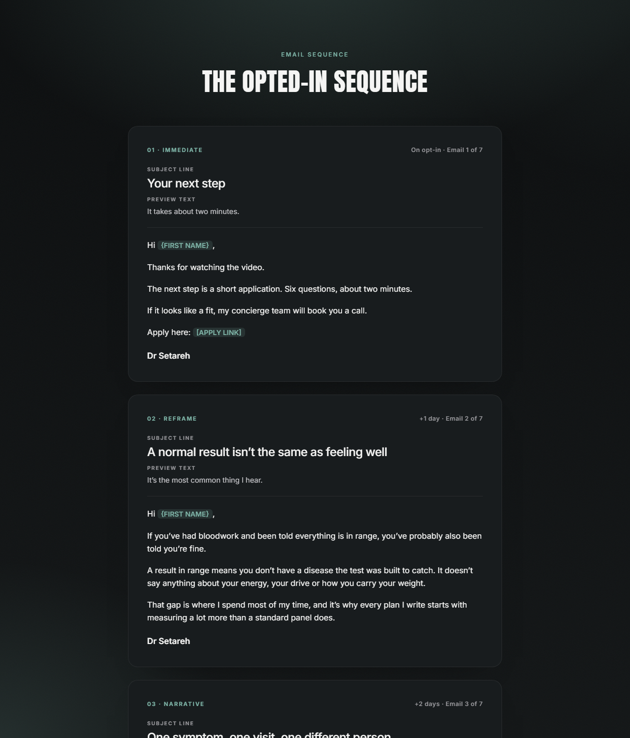 Opted-in email sequence preview