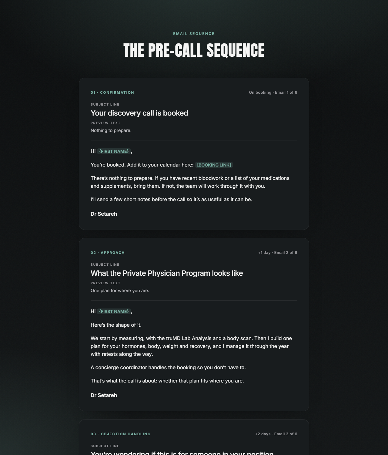 Pre-call email sequence preview
